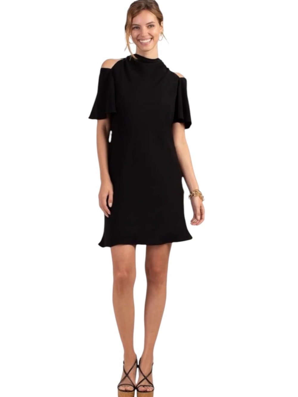 Trina Turk Black Talia Dress Open Shoulder Bow Tie Back Wedding Guest Cocktail 4